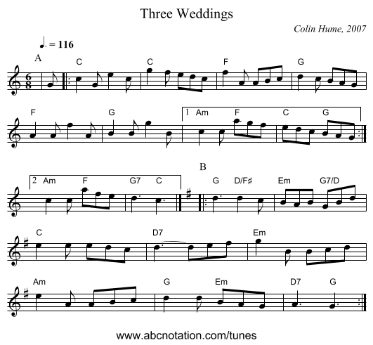 Three Weddings - staff notation