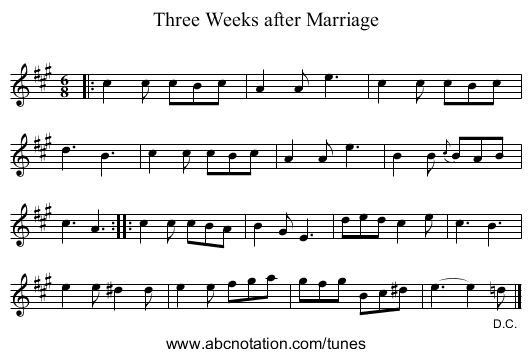 Three Weeks after Marriage - staff notation