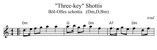 Three-key Shottis - staff notation