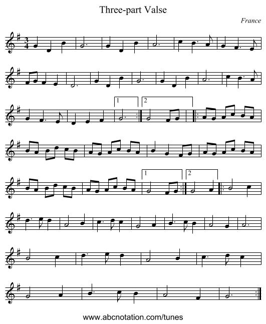 Three-part Valse - staff notation