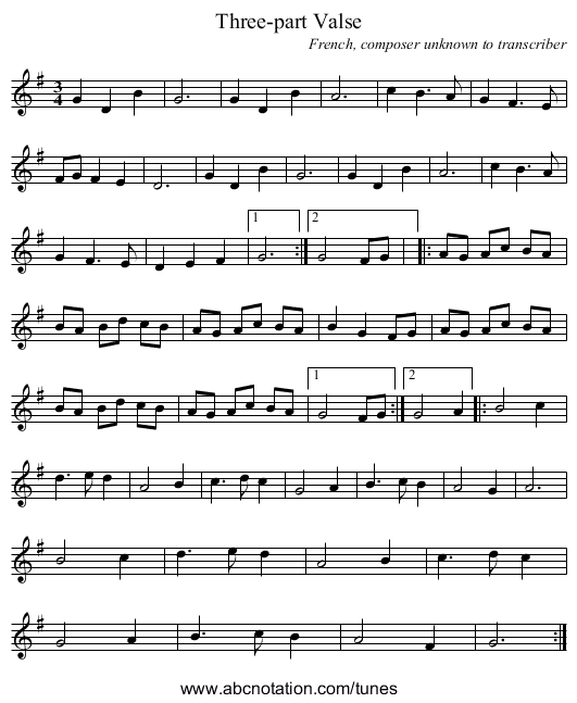Three-part Valse - staff notation