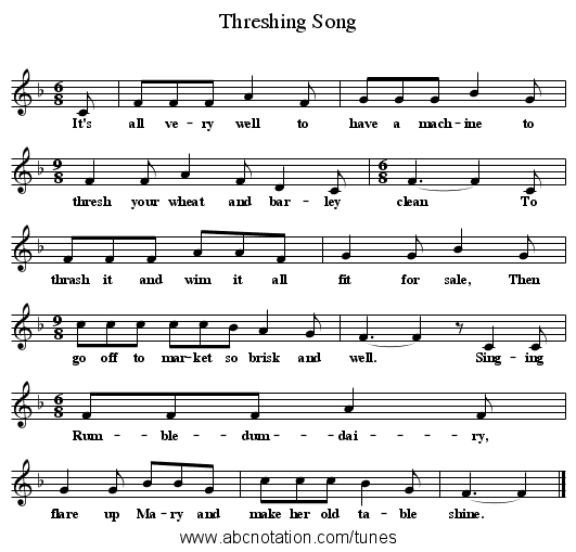 Threshing Song - staff notation