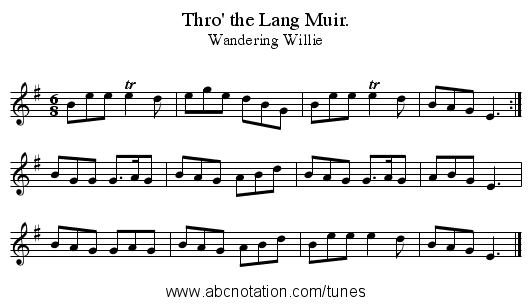 Thro' the Lang Muir. - staff notation