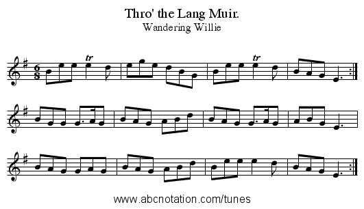 Thro' the Lang Muir. - staff notation