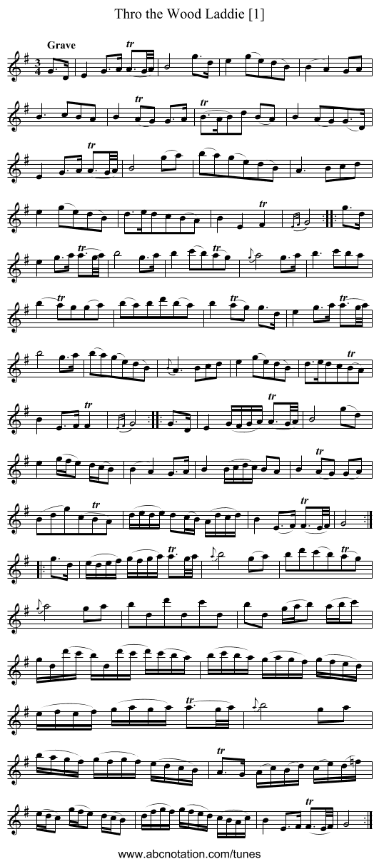 Thro the Wood Laddie [1] - staff notation