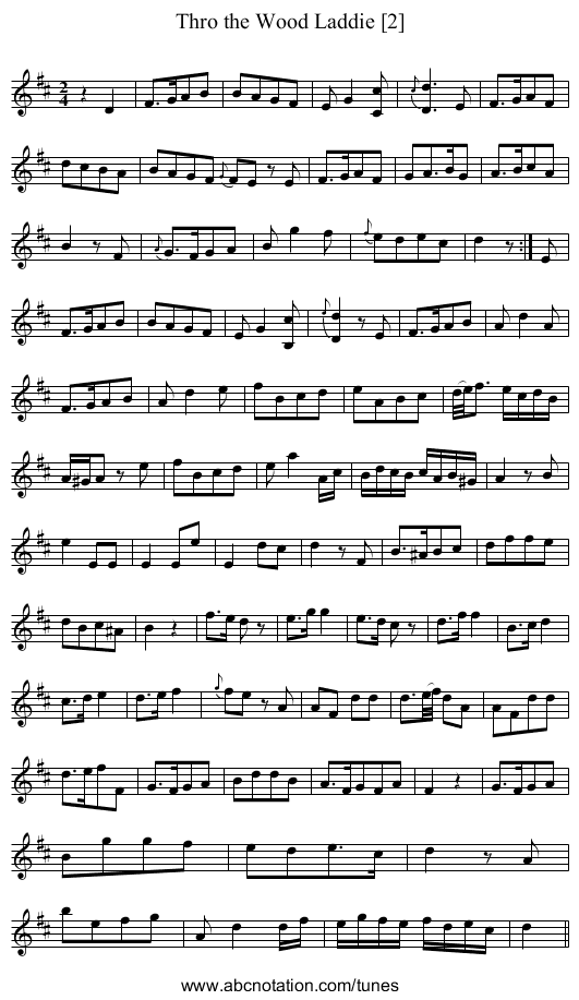 Thro the Wood Laddie [2] - staff notation