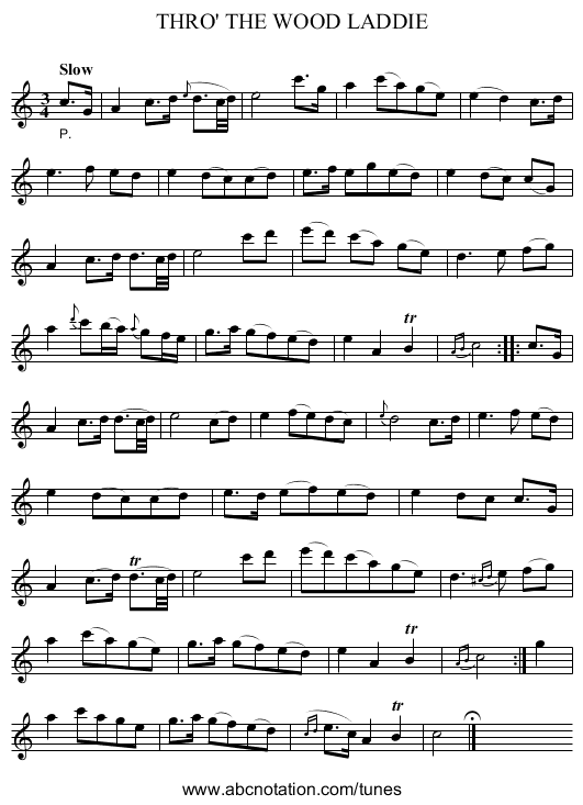 THRO' THE WOOD LADDIE - staff notation