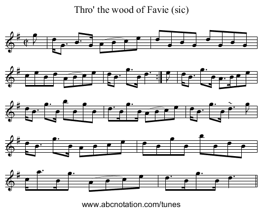 Thro' the wood of Favie (sic) - staff notation