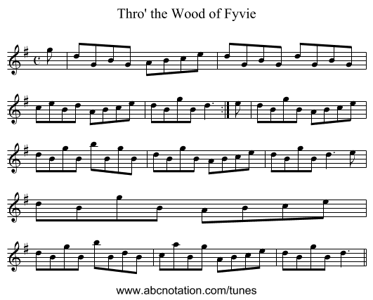 Thro' the Wood of Fyvie - staff notation