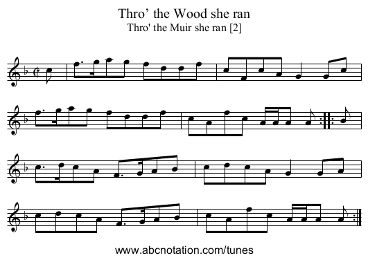 Thro’ the Wood she ran - staff notation