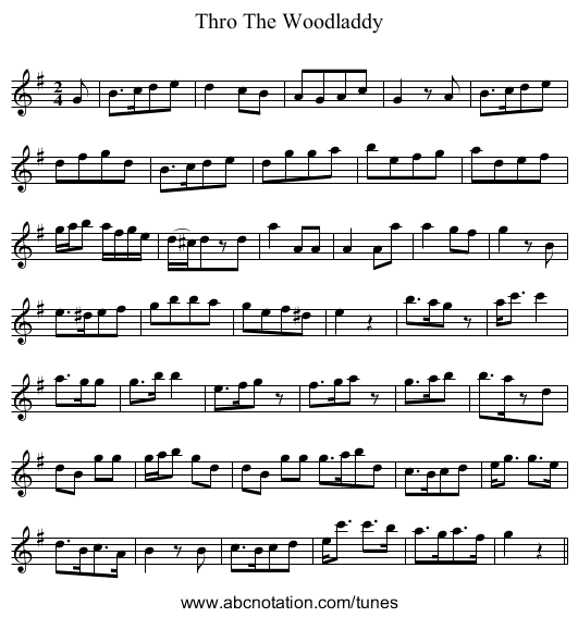 Thro The Woodladdy - staff notation