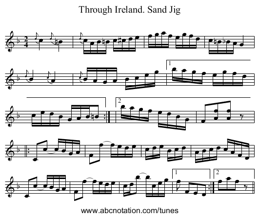 Through Ireland. Sand Jig - staff notation