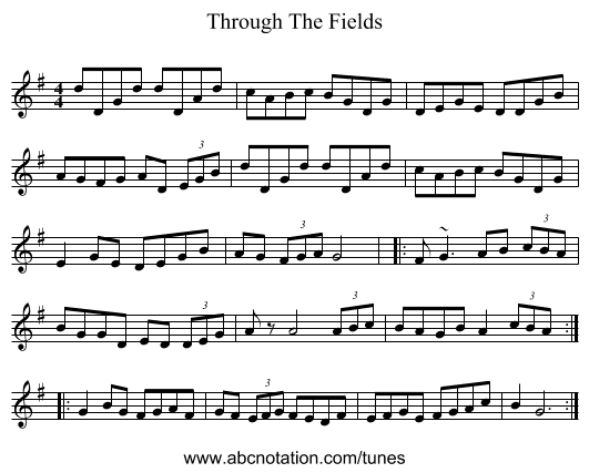 Through The Fields - staff notation