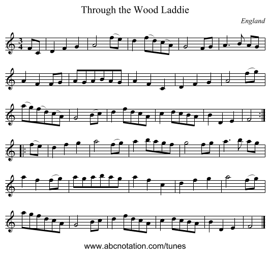 Through the Wood Laddie - staff notation