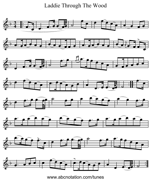 Through The Wood, Laddie - staff notation
