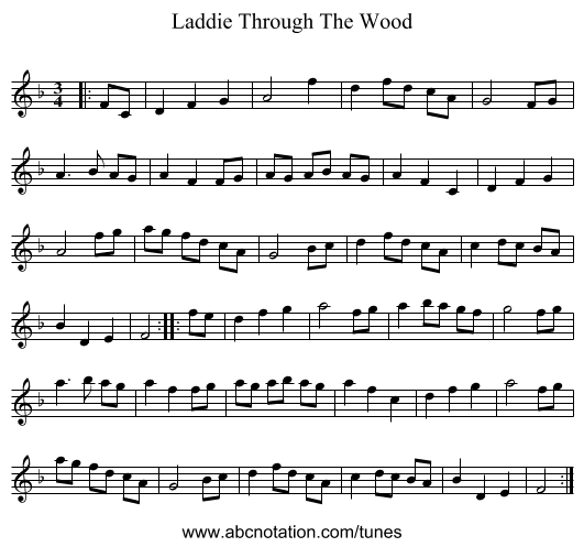 Through The Wood, Laddie - staff notation