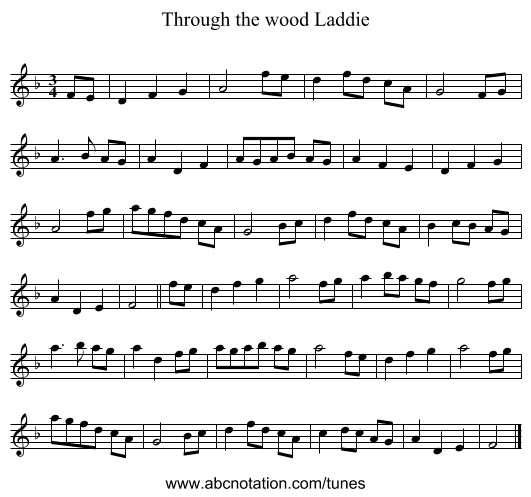 Through the wood Laddie - staff notation