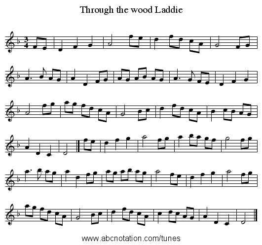 Through the wood Laddie - staff notation