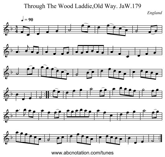 Through The Wood Laddie,Old Way. JaW.179 - staff notation