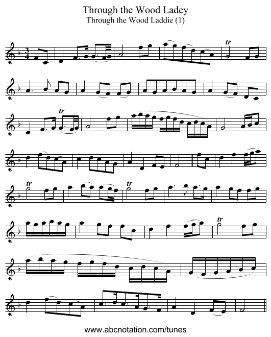 Through the Wood Ladey - staff notation