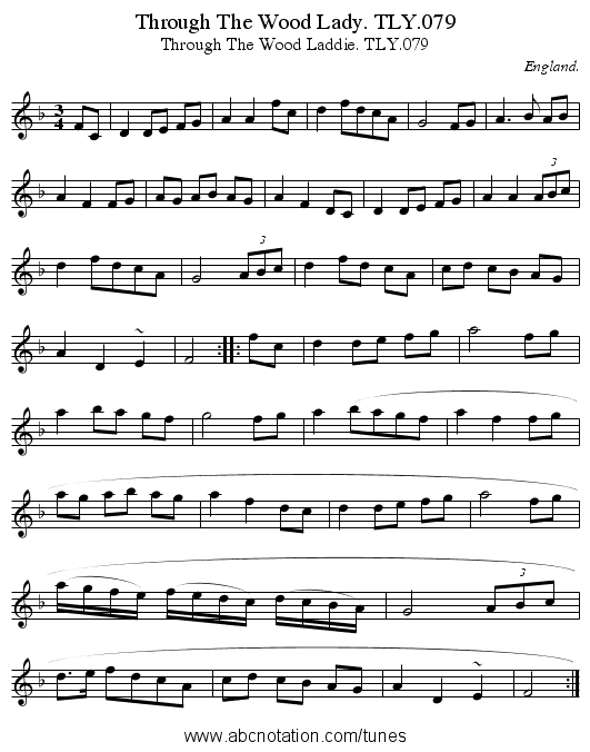 Through The Wood Lady. TLY.079 - staff notation