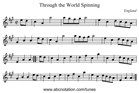 Through the World Spinning - staff notation
