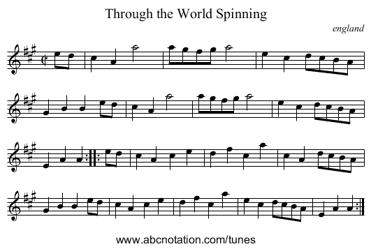Through the World Spinning - staff notation