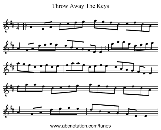Throw Away The Keys - staff notation
