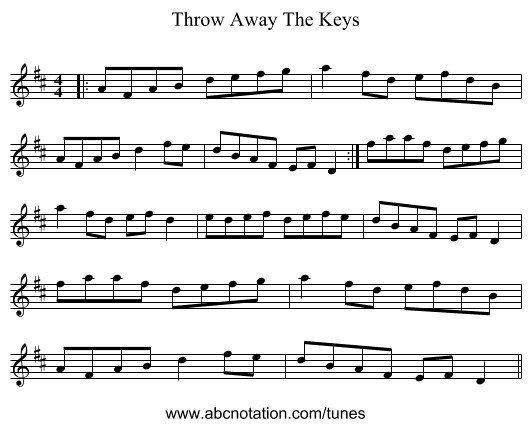 Throw Away The Keys - staff notation