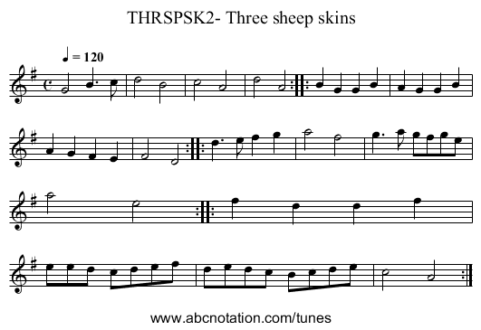 THRSPSK2- Three sheep skins - staff notation