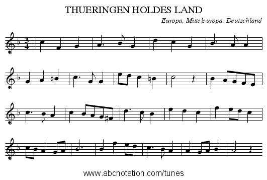 THUERINGEN HOLDES LAND - staff notation