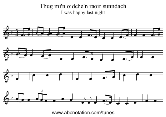 Thug mi'n oidche'n raoir sunndach - staff notation