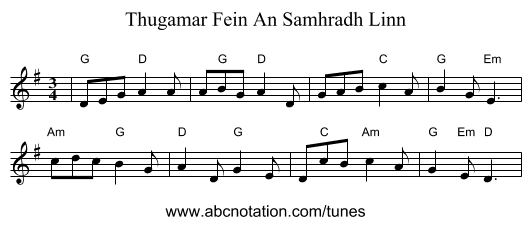 Thugamar Fein An Samhradh Linn - staff notation