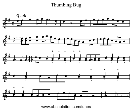 Thumbing Bug - staff notation