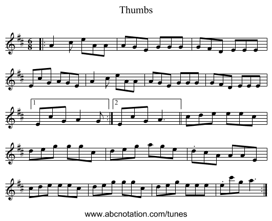 Thumbs - staff notation