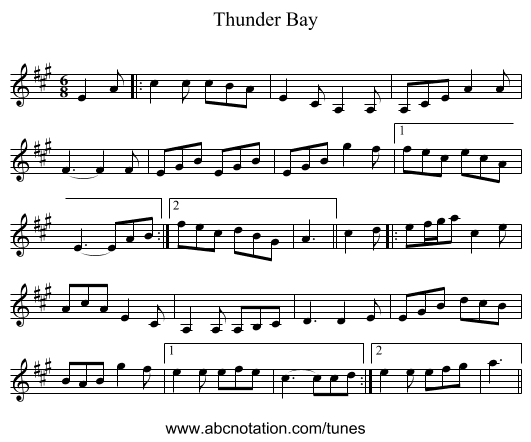 Thunder Bay - staff notation