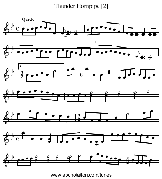 Thunder Hornpipe [2] - staff notation