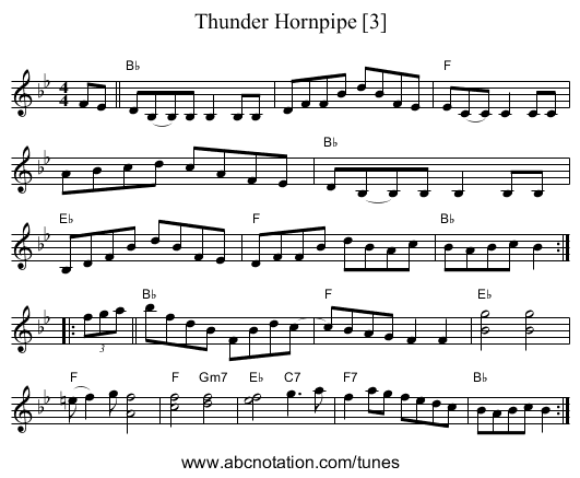 Thunder Hornpipe [3] - staff notation