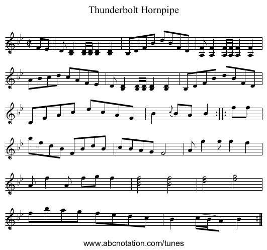 Thunderbolt Hornpipe - staff notation