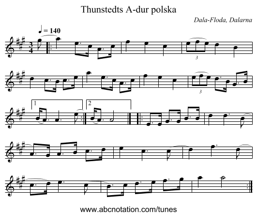 Thunstedts A-dur polska - staff notation