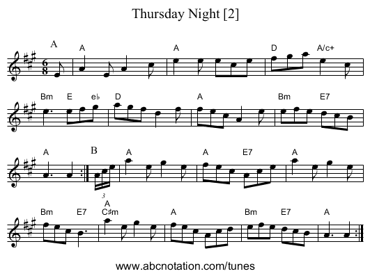 Thursday Night [2] - staff notation