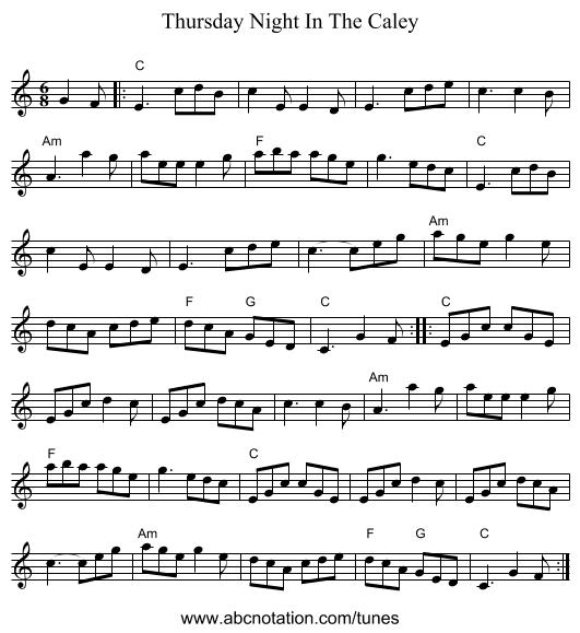 Thursday Night In The Caley - staff notation