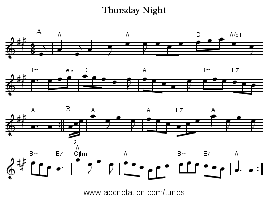 Thursday Night - staff notation