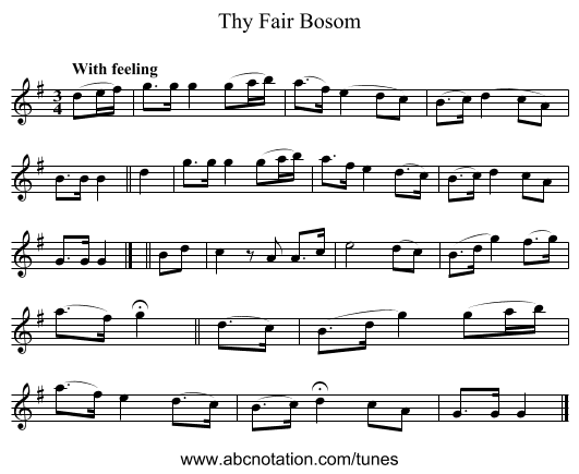 Thy Fair Bosom - staff notation