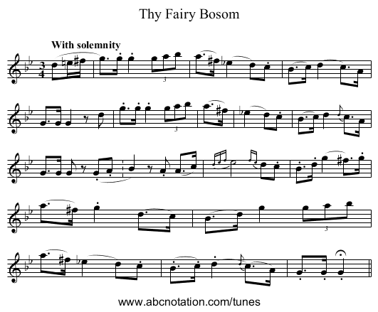 Thy Fairy Bosom - staff notation
