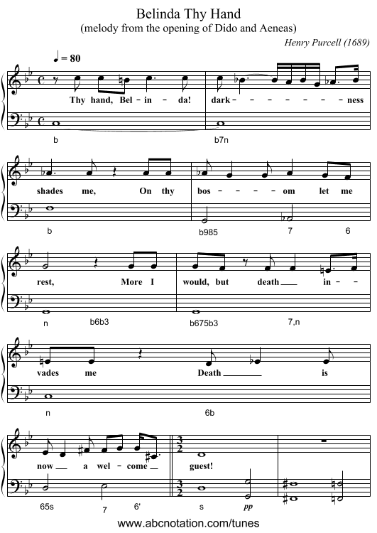 Thy Hand, Belinda - staff notation