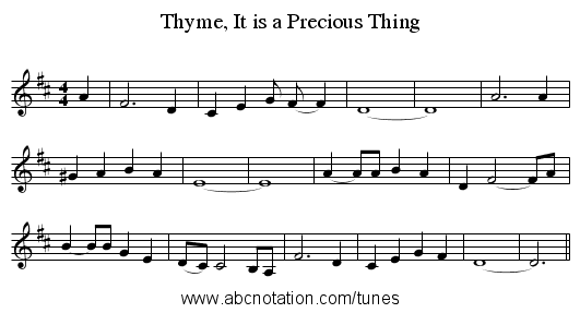 Thyme, It is a Precious Thing - staff notation