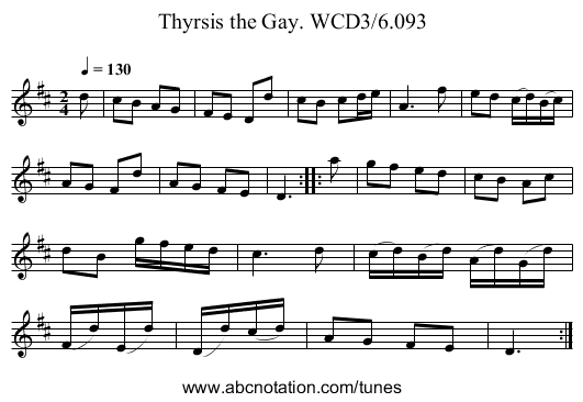 Thyrsis the Gay. WCD3/6.093 - staff notation