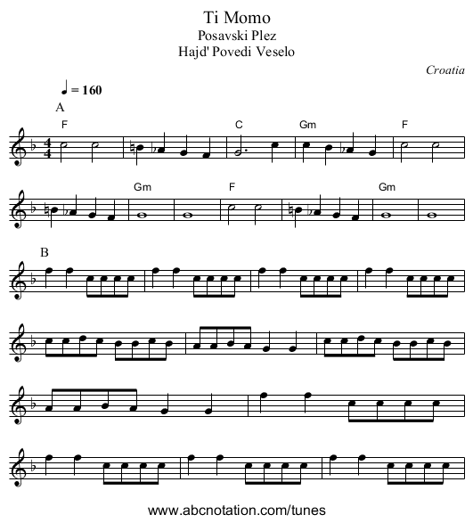 Ti Momo - staff notation