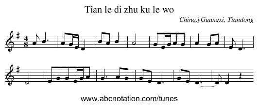 Tian le di zhu ku le wo - staff notation